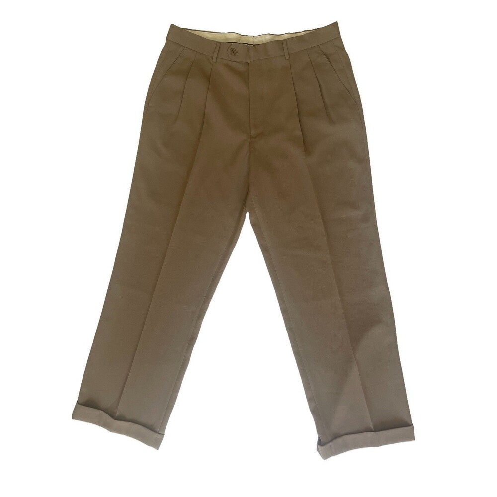 Vittorio St Angelo Mens Dress Pants 38L Pleated Cuffed Khaki Tan Italian Slacks